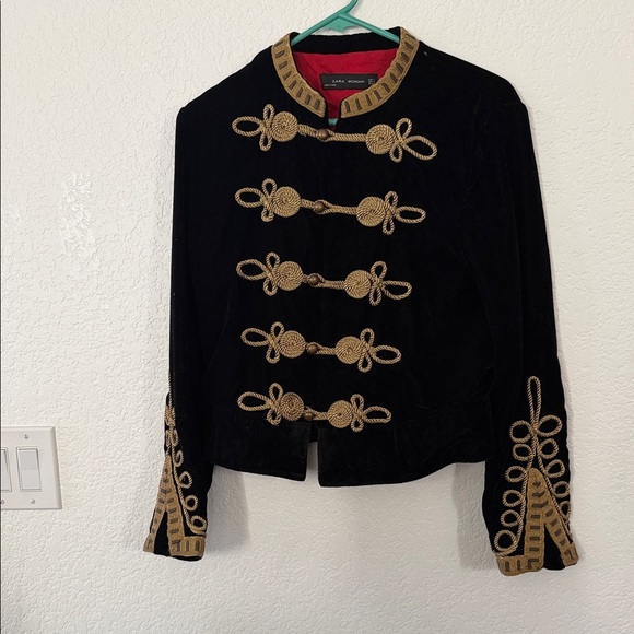 Rare Zara Black Velvet Military Jacket with Gold Braid Trim - Picture 2 of 6